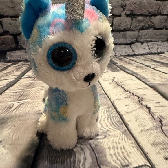 Ty Beanie Boos HELENA the Unicorn Husky Puppy Dog 6" H Rainbow Multicolor Soft - Picture 4 of 9